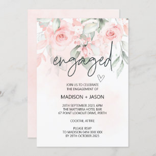 Cute Engaged Engagement Party Blush Pink Floral Invitation