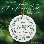 Cute |  Engaged | Our First Christmas Ceramic Ornament<br><div class="desc">Cute Plaid Engaged Our First Christmas Ceramic Ornament . Engaged and celebrating christmas for the first time as a couple , this Cute " Our First Christmas" Ceramic Ornament is a perfect gift. Customize it by changing the names and the wedding/engagement date. The back of the ornament has "our first...</div>