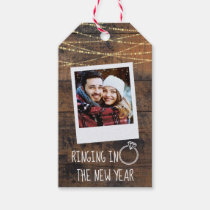 Cute Engagement Ringing in New Year 2-Sided Photo Gift Tags