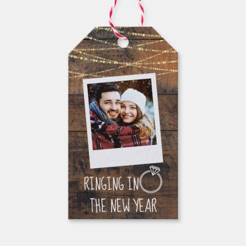 Cute Engagement Ringing in New Year 2_Sided Photo Gift Tags