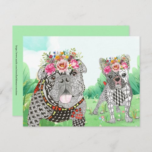 Cute English and French Bulldog Greeting Card