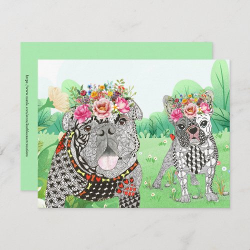 Cute English and French Bulldog Greeting Card