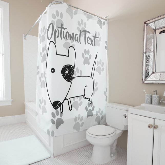 Cute English Bull Terrier Shower Curtain (In Situ)