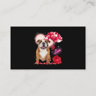 Cute English Bulldog Balloon Heart Valentines Day Business Card
