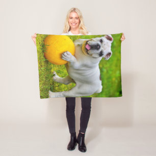 Cute English Bulldog Basketball Bulldog Lover Gift Fleece Blanket