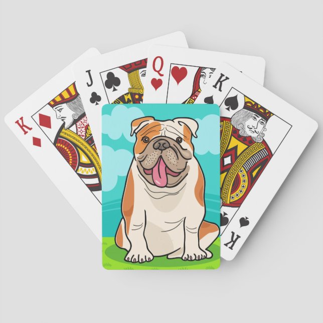 Cute English Bulldog Cartoon  Poker Cards (Back)
