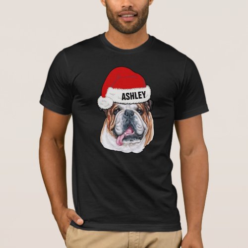 Cute English Bulldog Christmas Hat Dog Big T_Shirt