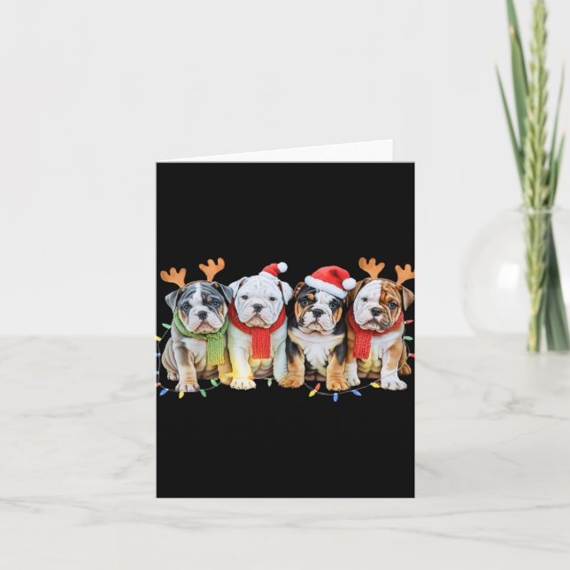 Cute English Bulldog Christmas Lights Xmas Bulldog Card (Front)