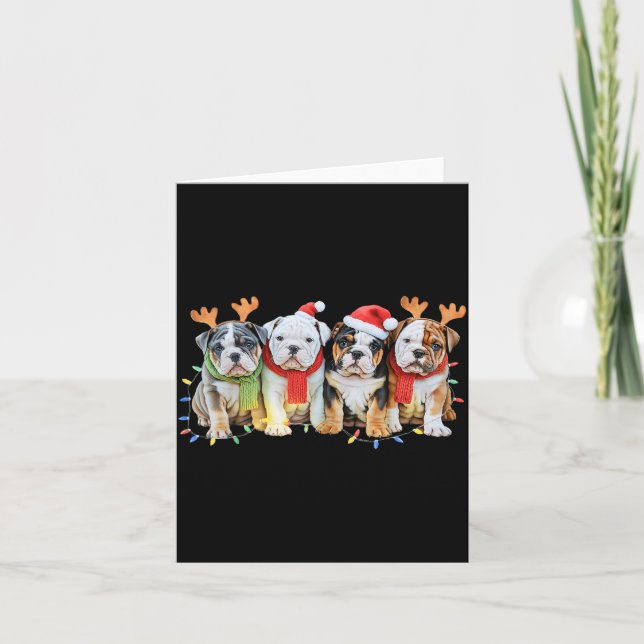 Cute English Bulldog Christmas Lights Xmas Bulldog Card (Front)