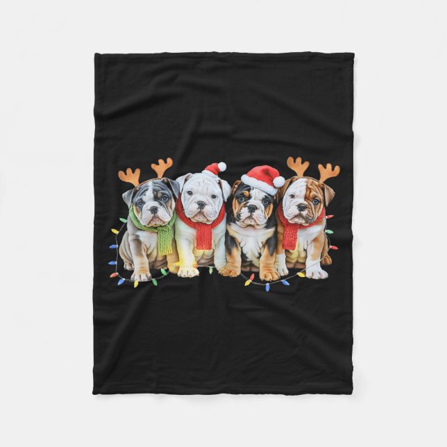Cute English Bulldog Christmas Lights Xmas Bulldog Fleece Blanket (Front)