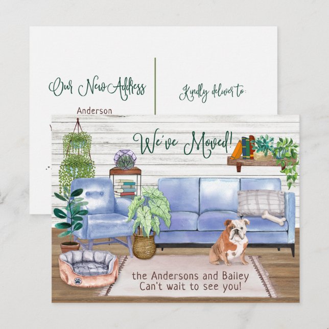 Cute English Bulldog Cozy New Home Moving          Announcement Postcard (Front/Back)
