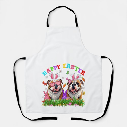 Cute English Bulldog Dog &amp; Bunny Ears Eggs Happy E Apron