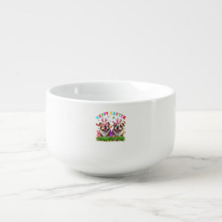 Cute English Bulldog Dog & Bunny Ears Eggs Happy E Soup Mug