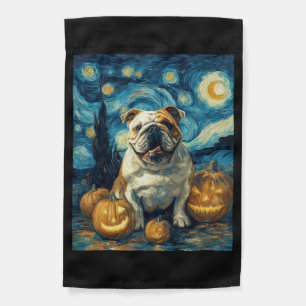 Cute English Bulldog Dog Halloween Jack O Lantern Garden Flag