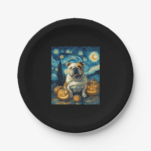 Cute English Bulldog Dog Halloween Jack O Lantern Paper Plates