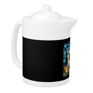 Cute English Bulldog Dog Halloween Jack O Lantern  Teapot