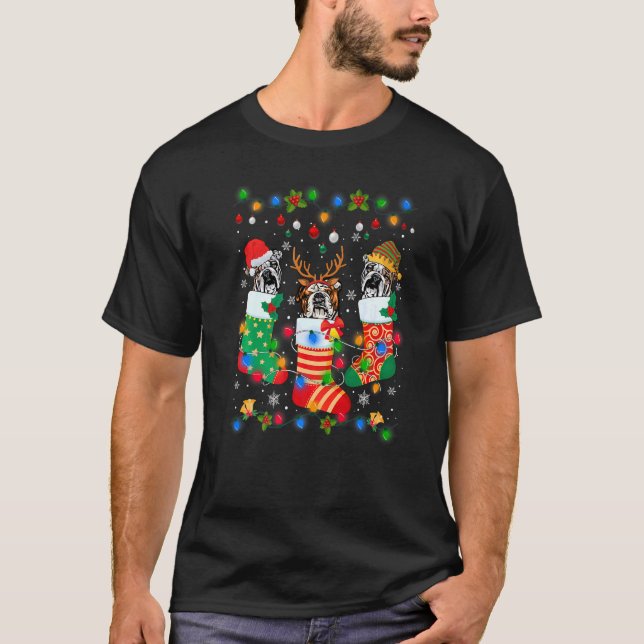 Cute English Bulldog Dog Puppy Christmas Socks Xma T-Shirt (Front)