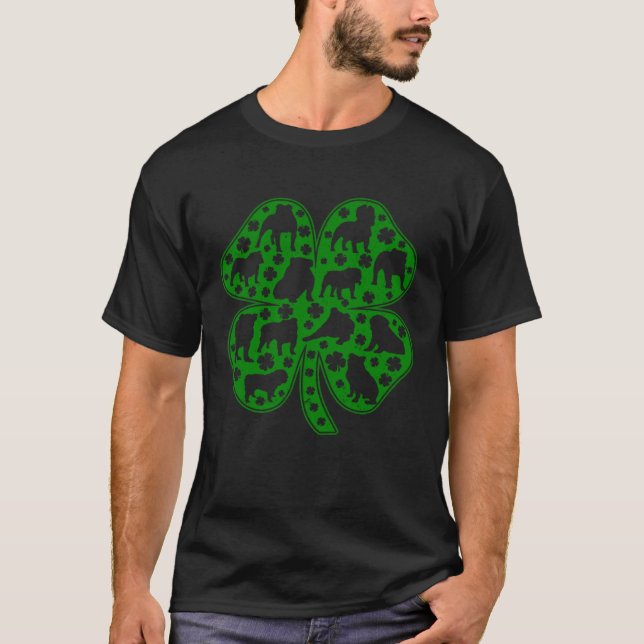 Cute English Bulldog Dog Shamrock C Saint Patricks T-Shirt (Front)