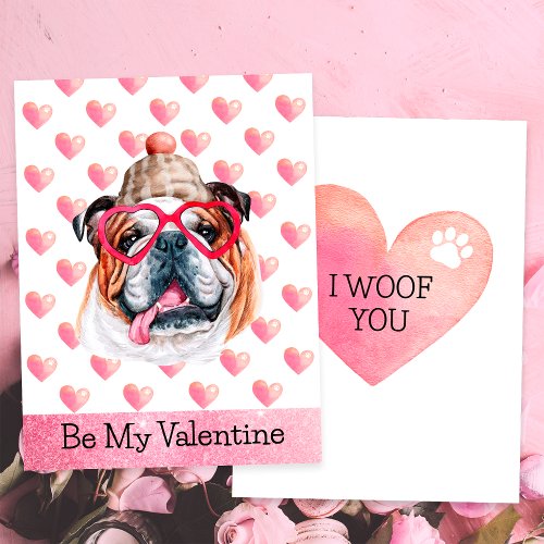 Cute English Bulldog I Woof You Dog Valentines Day Holiday Card