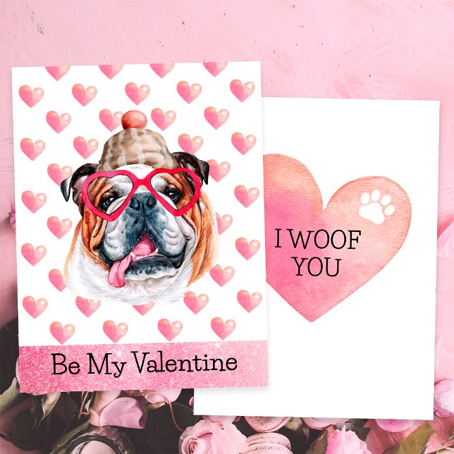 Cute English Bulldog I Woof You Dog Valentines Day Holiday Card (Creator Uploaded)