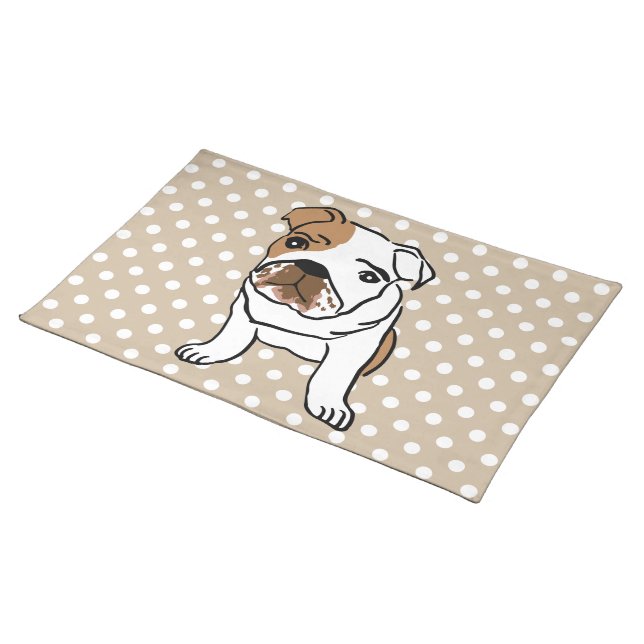 Cute English Bulldog Illustration Cloth Placemat (On Table)