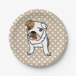 Cute English Bulldog Illustration Paper Plates