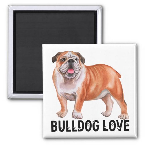 Cute English Bulldog Love Watercolor Puppy Dog Magnet