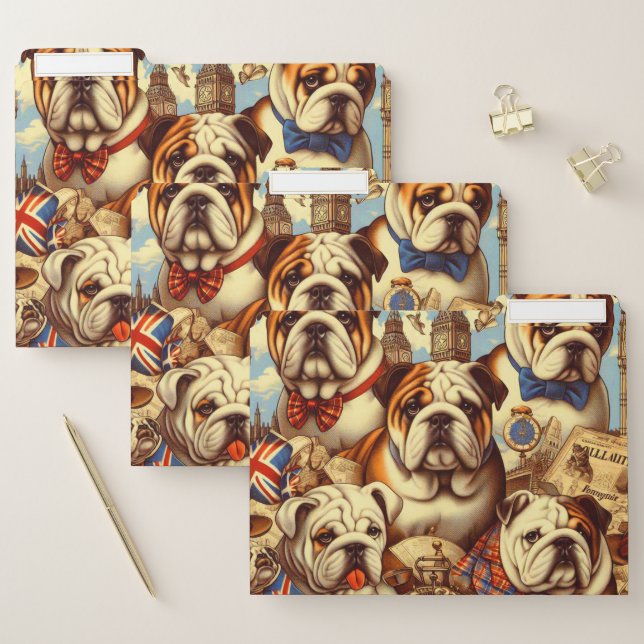 Cute English Bulldog Painting File Folder (Set)