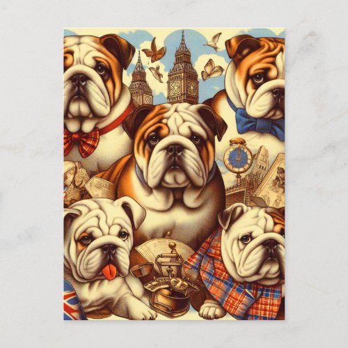 Cute English Bulldog Painting Postcard
