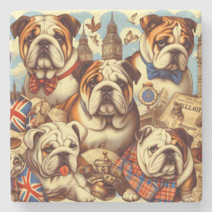 Cute English Bulldog Painting Stone Coaster