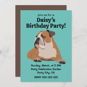 Cute English Bulldog Pet Birthday Invitation