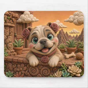 Cute English Bulldog Puppy, Baby Dog Mouse Pad