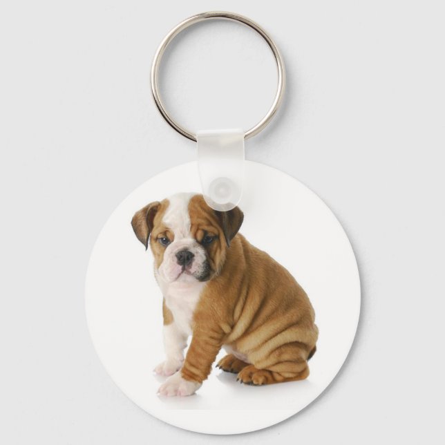 Cute English Bulldog Puppy Dog Keychain (Front)