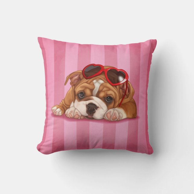 Cute english bulldog puppy throw pillow (Front)