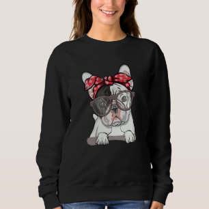 Cute English Bulldog Red Polka Dot Headband And Gl Sweatshirt