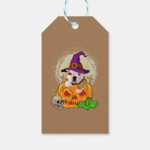 Cute English Bulldog Witch Pumpkin Halloween Dog Gift Tags