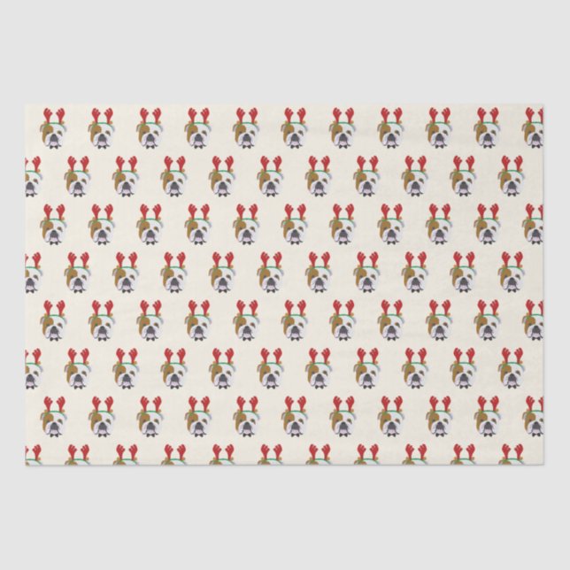 Cute English Bulldog with Reindeer Hat - Christmas Tissue Paper (Front)