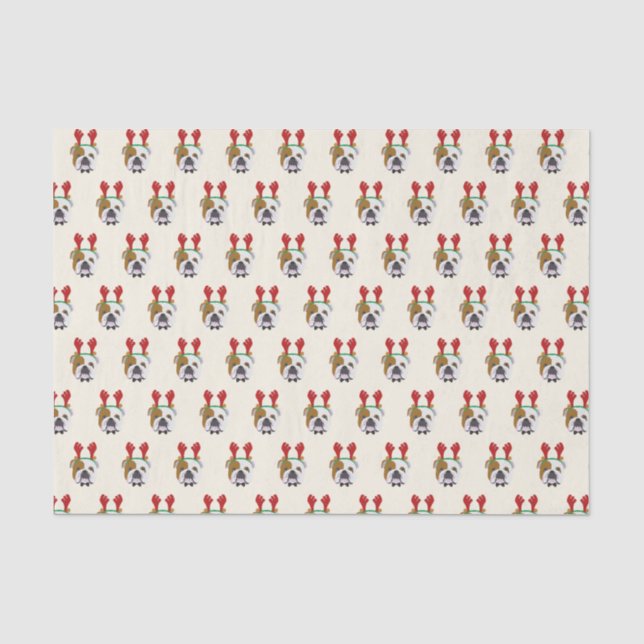 Cute English Bulldog with Reindeer Hat - Christmas Tissue Paper (Front)