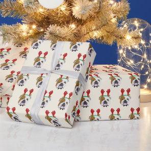 Cute English Bulldog with Reindeer Hat - Christmas Wrapping Paper