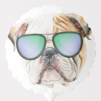 Cute english bulldog with sunglasses, Funny puppy Balloon