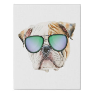 Cute english bulldog with sunglasses, Funny puppy Faux Canvas Print