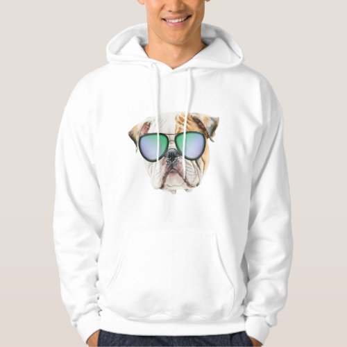 Cute english bulldog with sunglasses Funny puppy Hoodie