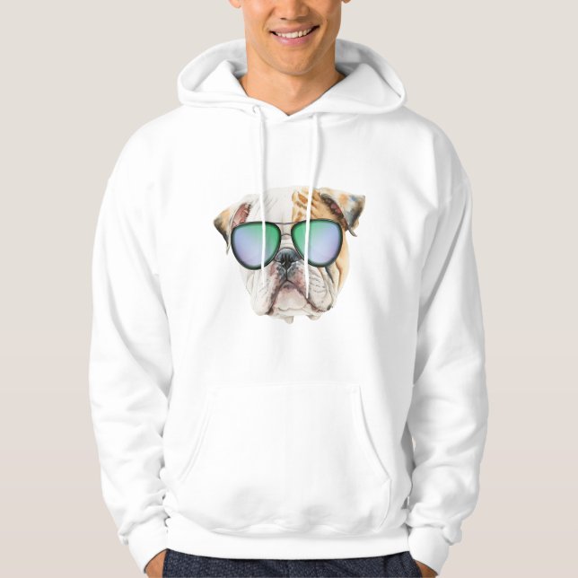 Cute english bulldog with sunglasses, Funny puppy Hoodie (Front)