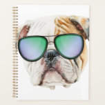 Cute english bulldog with sunglasses, Funny puppy Planner<br><div class="desc">Cute english bulldog with sunglasses, Funny puppy</div>