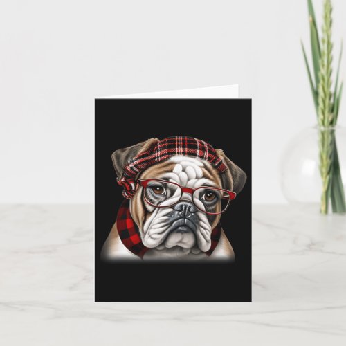 Cute English Bulldog Xmas Red Plaid Headband And G Card