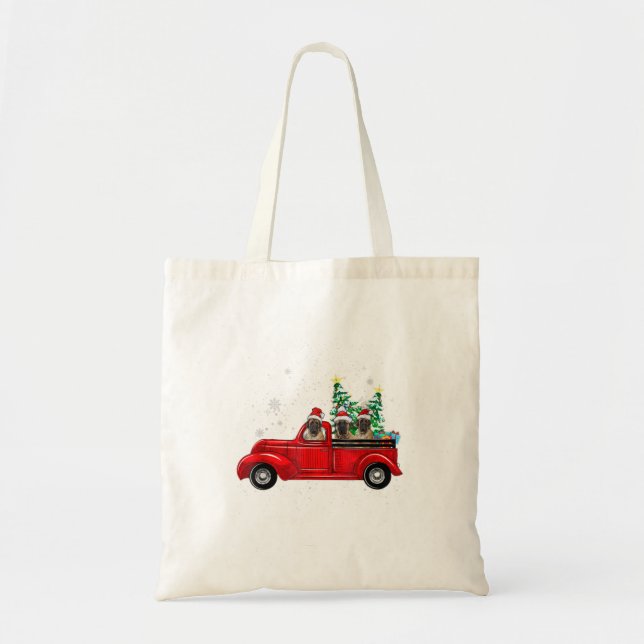 Cute English Mastiffs Riding Red Truck Tote Bag (Front)