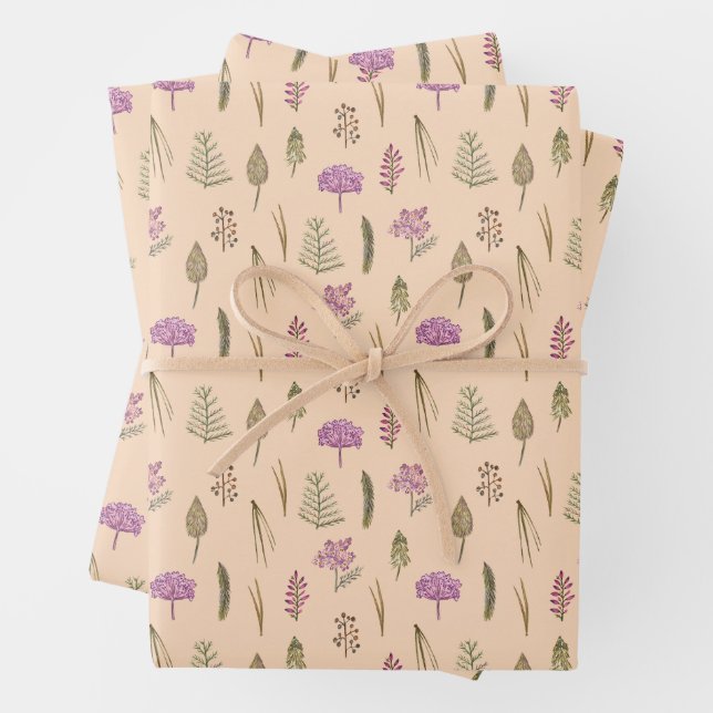 Cute English Purple Violet Flowers Theme Party Wrapping Paper Sheets (In situ)