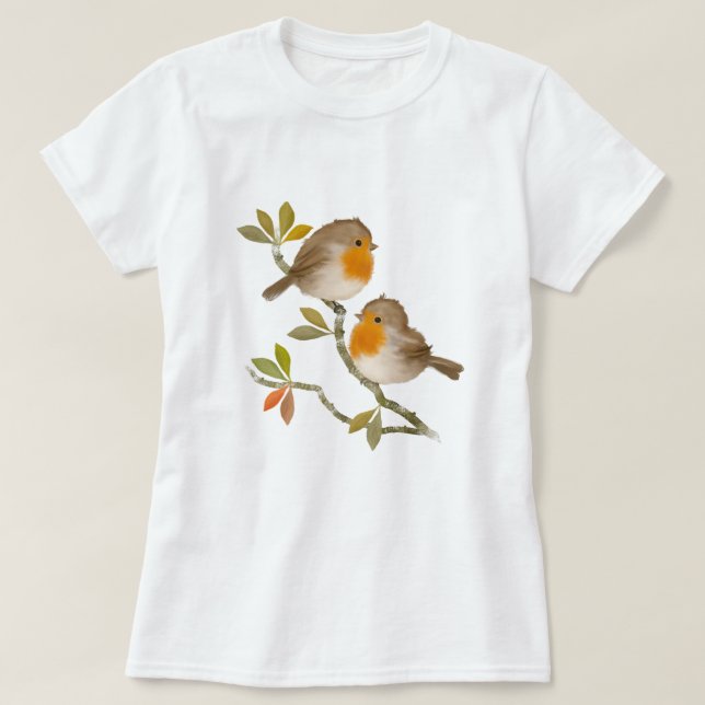Cute English Robin Birds T shirt (Design Front)