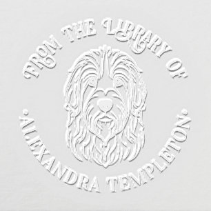 Cute English Sheepdog Head Library Book Name Embosser