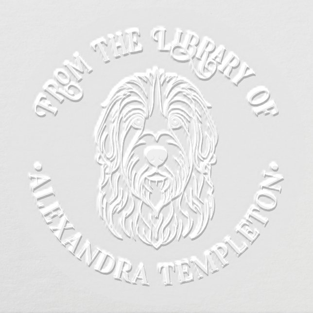 Cute English Sheepdog Head Library Book Name Embosser (Design)